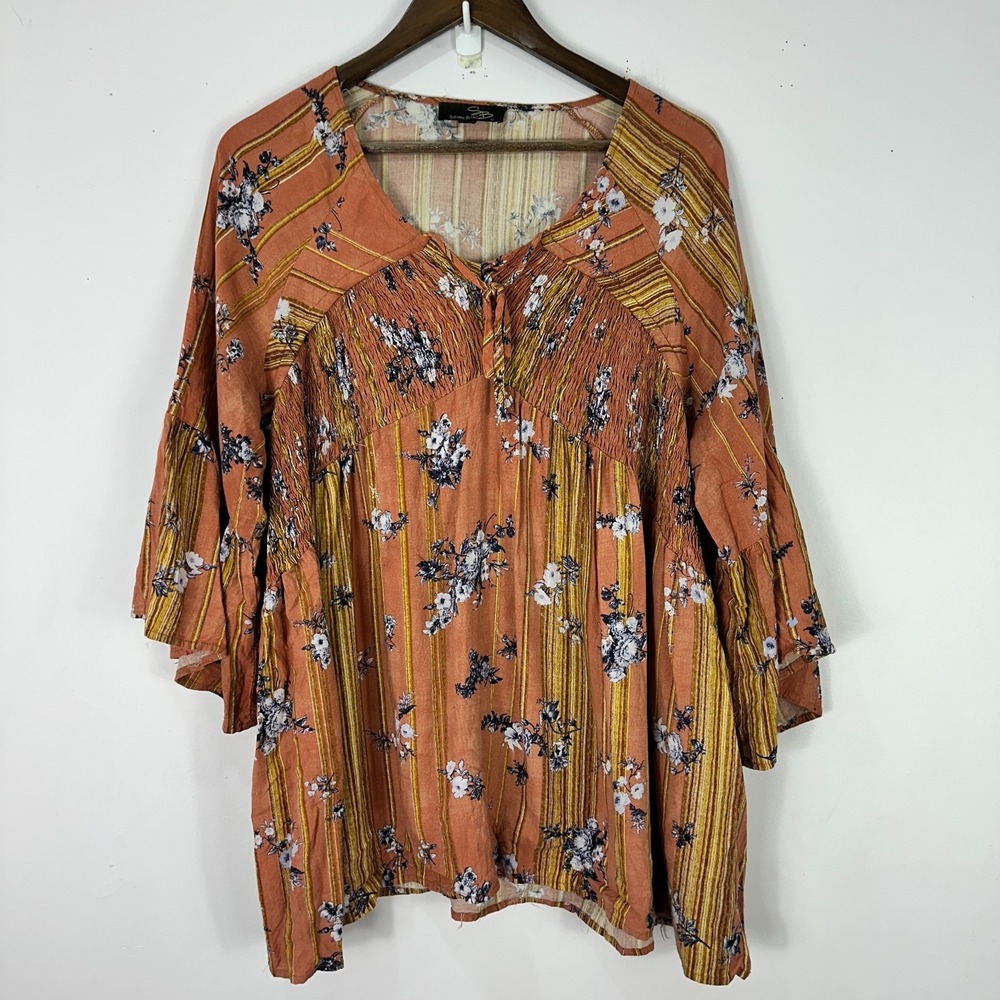 Suzanne Betro Floral Peasant Tunic Top Womens Plus Size 3X Boho Cottage Flowy